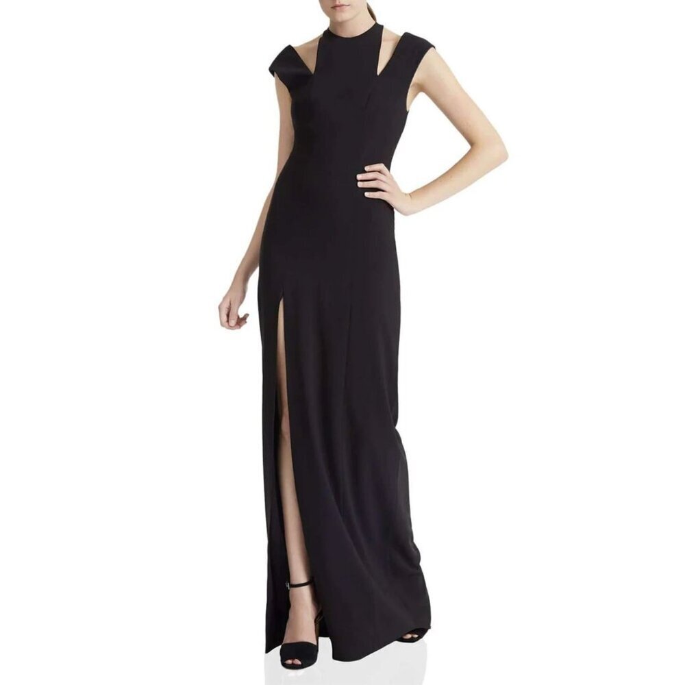 Halston Heritage Black Front Slit Cutout Gown Size 8 - 23339